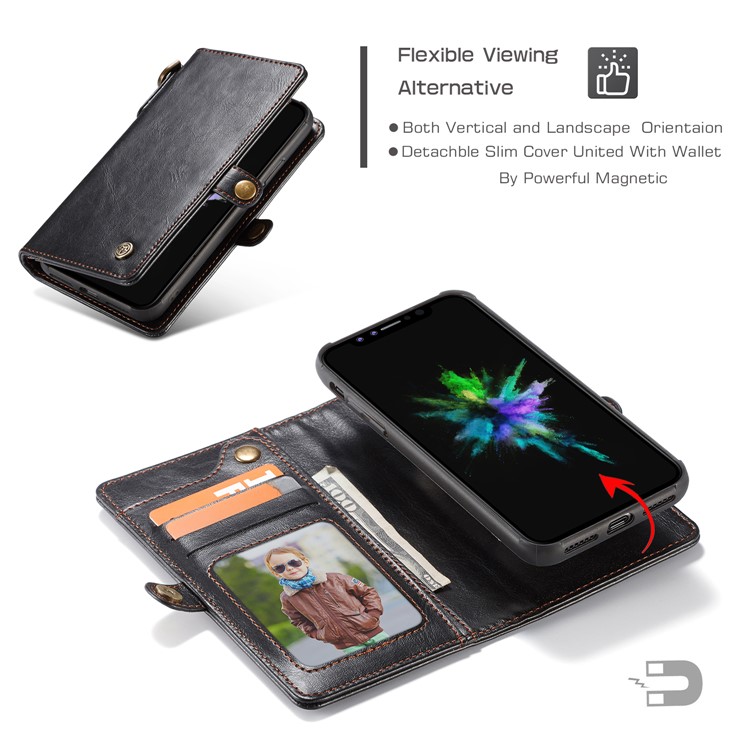 CASEME Estojo De Couro Destacável 2-em-1 Para Carteira De Couro Para Iphone X / 10 5.8 Polegadas - Preto-5