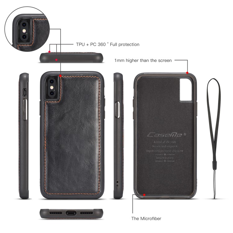 CASEME Estojo De Couro Destacável 2-em-1 Para Carteira De Couro Para Iphone X / 10 5.8 Polegadas - Preto-6
