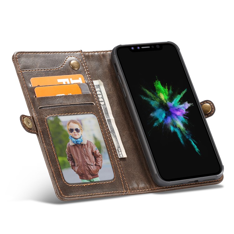 CASEME Сплит Кожаный Чехол Для Кошелька + Съемный ПК С Гибридным Корпусом TPU Для Iphone X / 10 5.8 Inch - Кофе-15