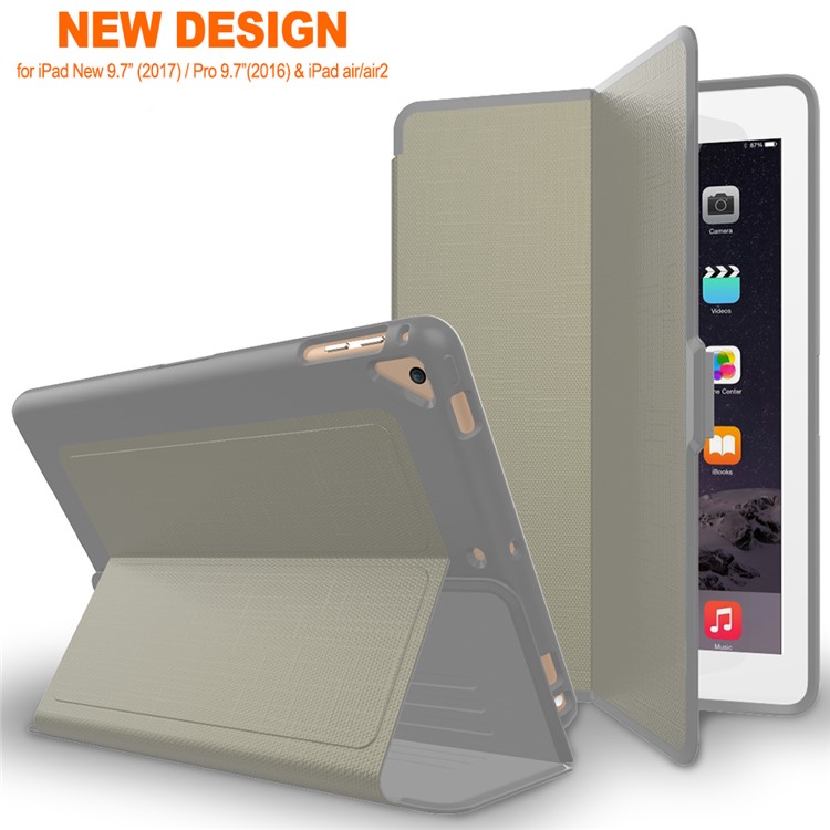Умный Пробуждения PU Кожаный Чехол Для IPad 9,7-дюймовый(2017) - серый-1