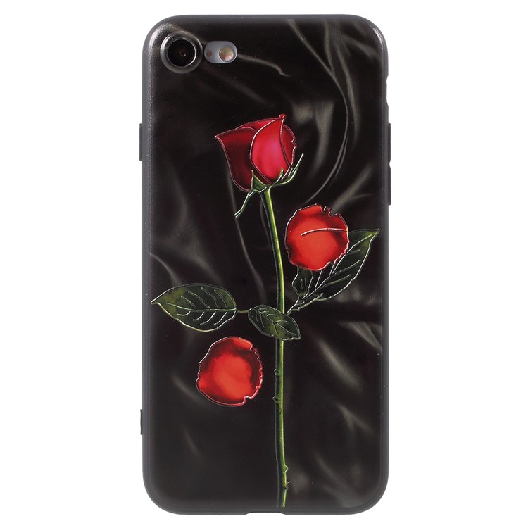 

Embossed Pattern Flexible TPU Mobile Case for iPhone 8/7 4.7 inch - Black Background and Rose, iPhone 8 4.7 inch