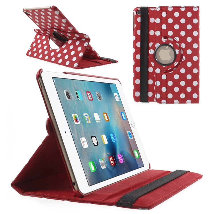 

Polka Dots Leather Cover for iPad mini 4 with 360 Degree Rotary Stand - Red