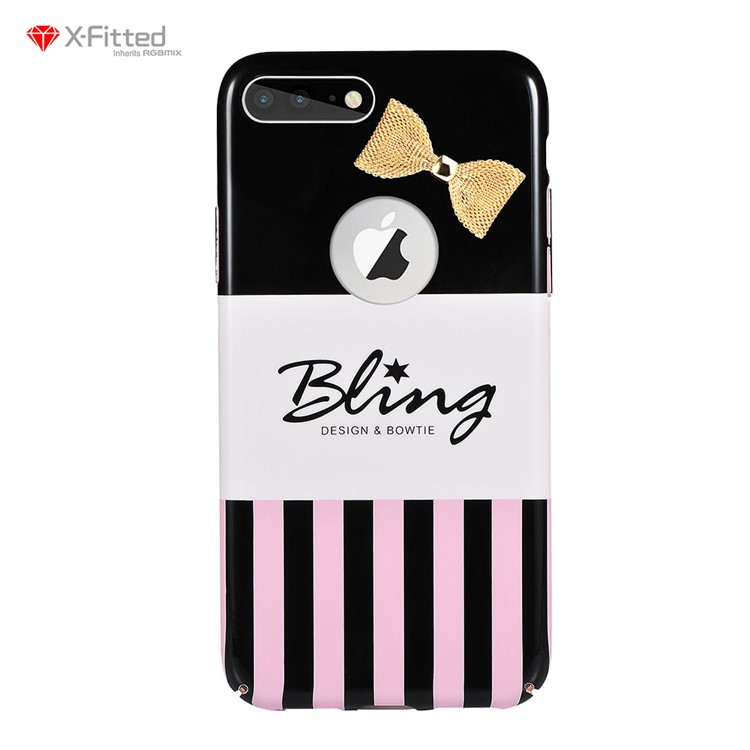 

X-FITTED 3D Metal Bowknot Patterned Hard PC Case for iPhone 8 Plus / 7 Plus - Gold Bowknot / Colorful Strips