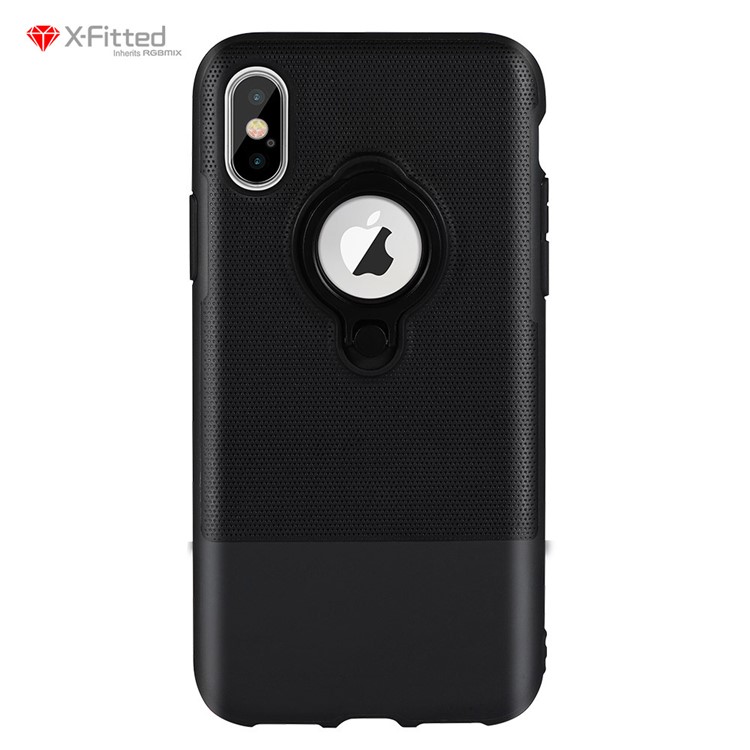 

X-FITTED TPU + PC Hybrid Case with Ring Holder Kickstand for iPhone X/10 5.8 inch - Black