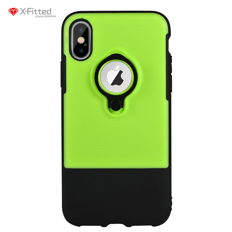

X-FITTED Ring Holder Kickstand TPU + PC Combo Phone Shell for iPhone X/10 5.8 inch - Green