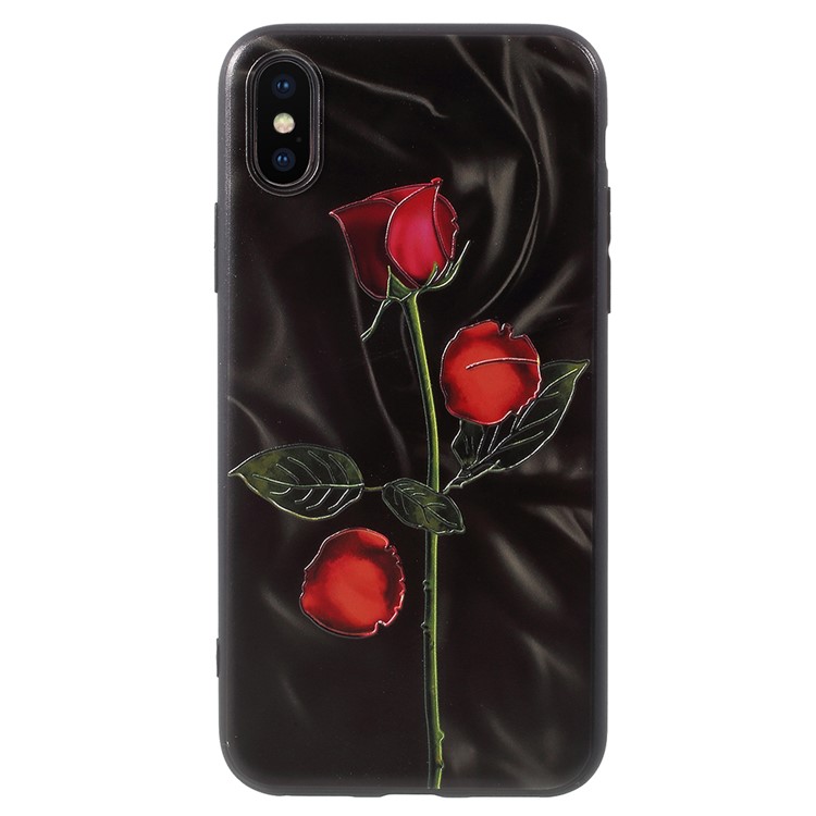 

Тисненый Шаблон Гибкий Корпус TPU Для Iphone X - Черный Фон И Роза, iPhone X