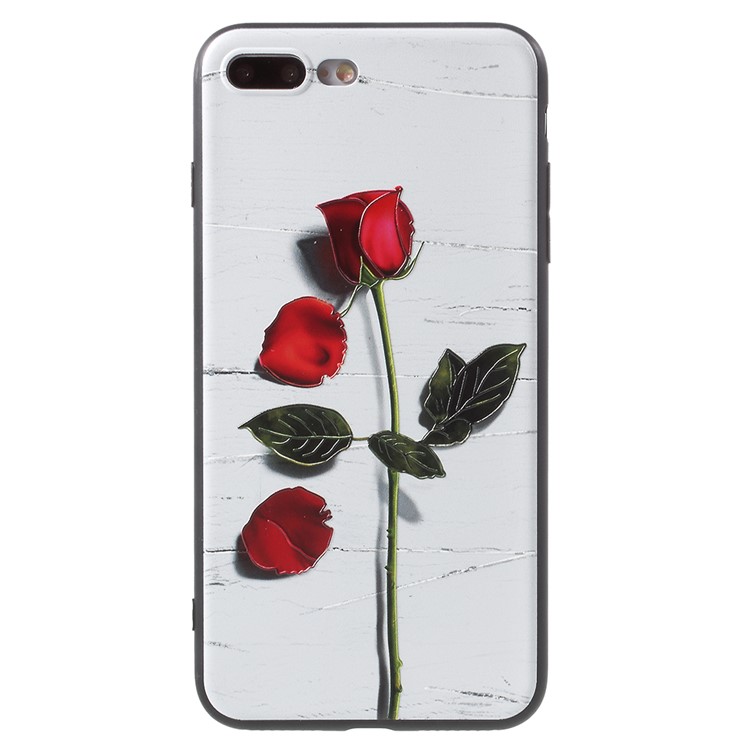 

Embossment Soft TPU Protection Mobile Phone Case for iPhone 8 Plus/7 Plus 5.5 inch - White Background Vivid Rose Pattern