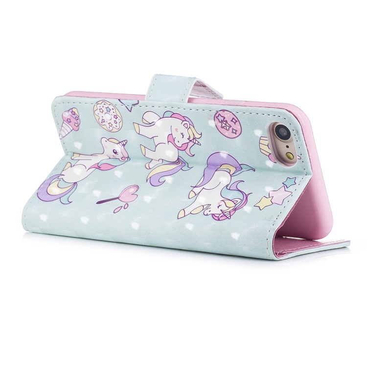 Patterned Rubberized Leather Wallet Mobile Phone Case for iPhone 8 / 7 4.7 inch - Cute Unicorns-2