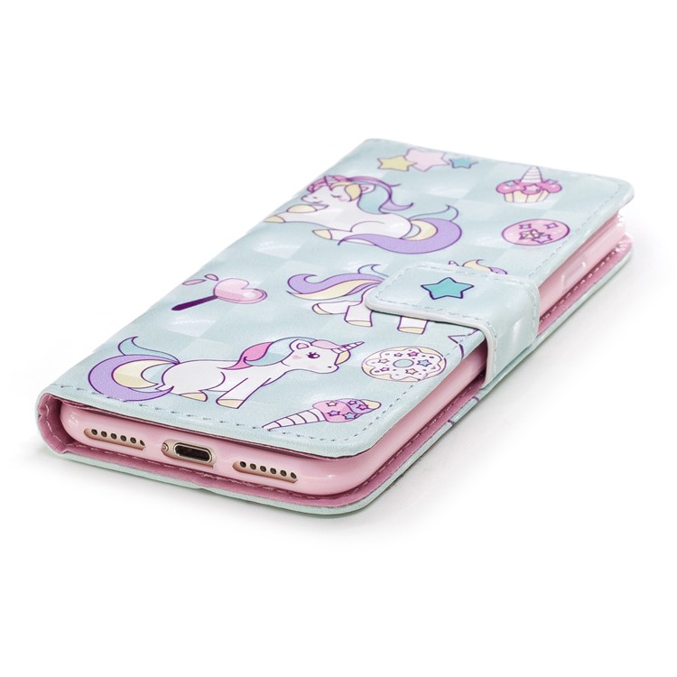 Patterned Rubberized Leather Wallet Mobile Phone Case for iPhone 8 / 7 4.7 inch - Cute Unicorns-5