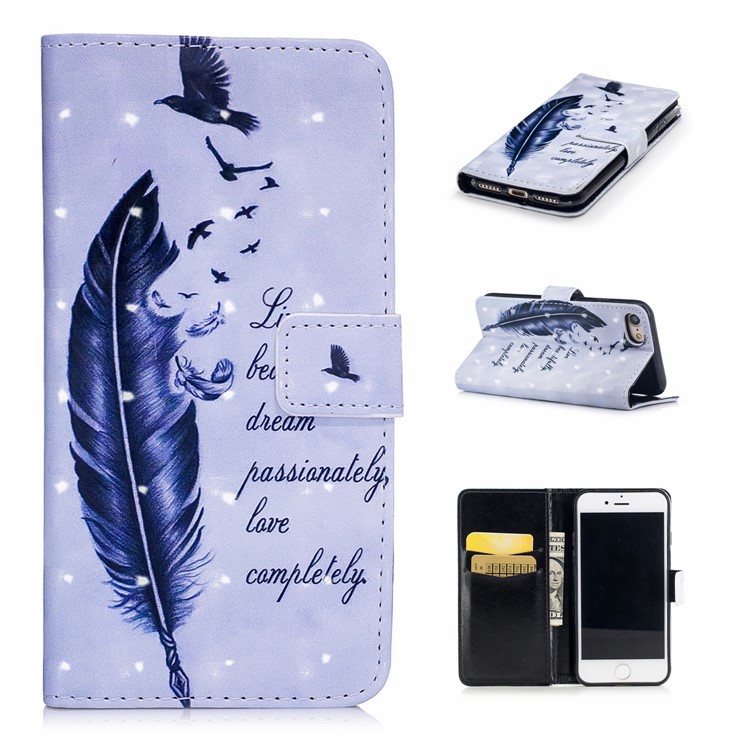 

Patterned Rubberized Leather Wallet Protective Case for iPhone 8 / 7 4.7 inch - Feather and Words, iPhone 8 4.7 inch