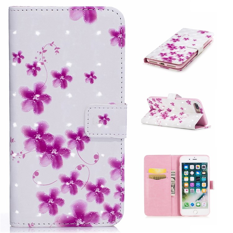 

Patterned Rubberized Leather Wallet Mobile Phone Case with Magnet for iPhone 8 Plus / 7 Plus 5.5 inch - Flowers
