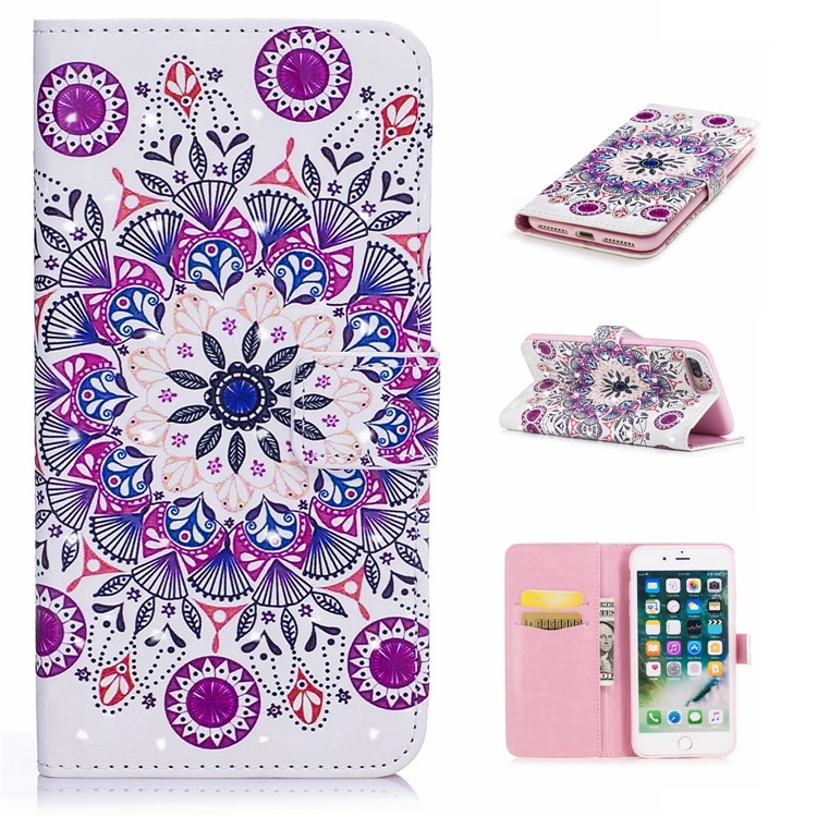 

Patterned Rubberized Leather Wallet Mobile Phone Cover with Stand for iPhone 8 Plus / 7 Plus 5.5 inch - Mandala