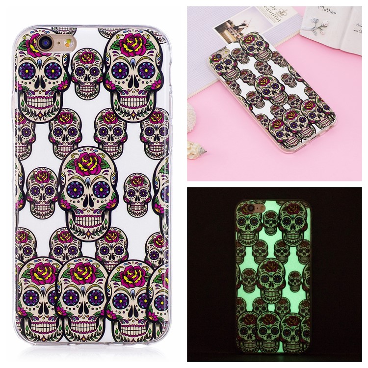 Luminous Glow Pattern Printing TPU Phone Case for iPhone 8/7 - Floral Skulls-1