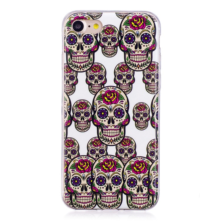 Luminous Glow Pattern Printing TPU Phone Case for iPhone 8/7 - Floral Skulls-2