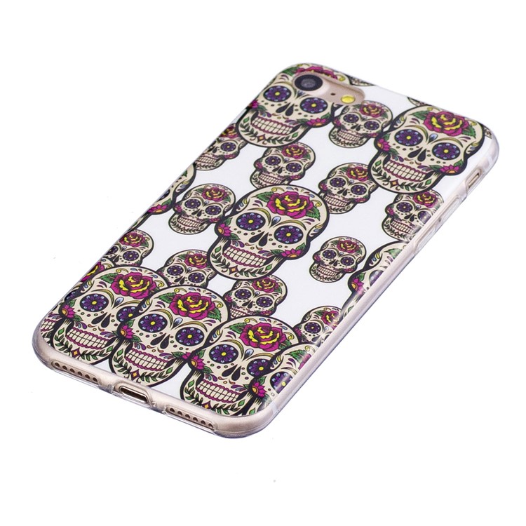 Luminous Glow Pattern Printing TPU Phone Case for iPhone 8/7 - Floral Skulls-3