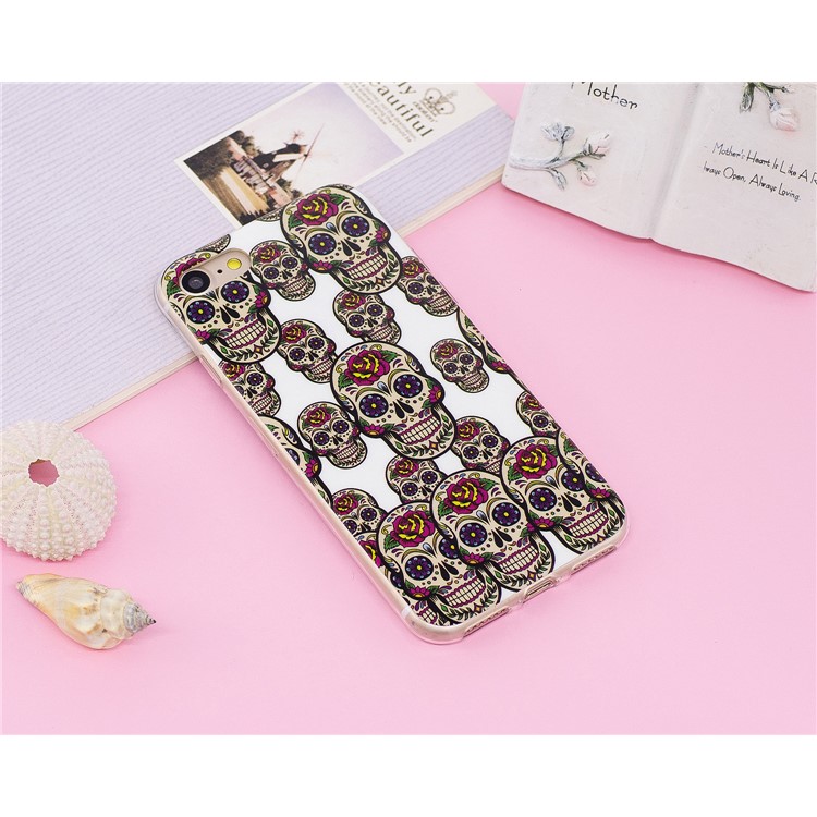 Luminous Glow Pattern Printing TPU Phone Case for iPhone 8/7 - Floral Skulls-6