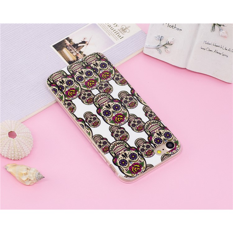 Luminous Glow Pattern Printing TPU Phone Case for iPhone 8/7 - Floral Skulls-7