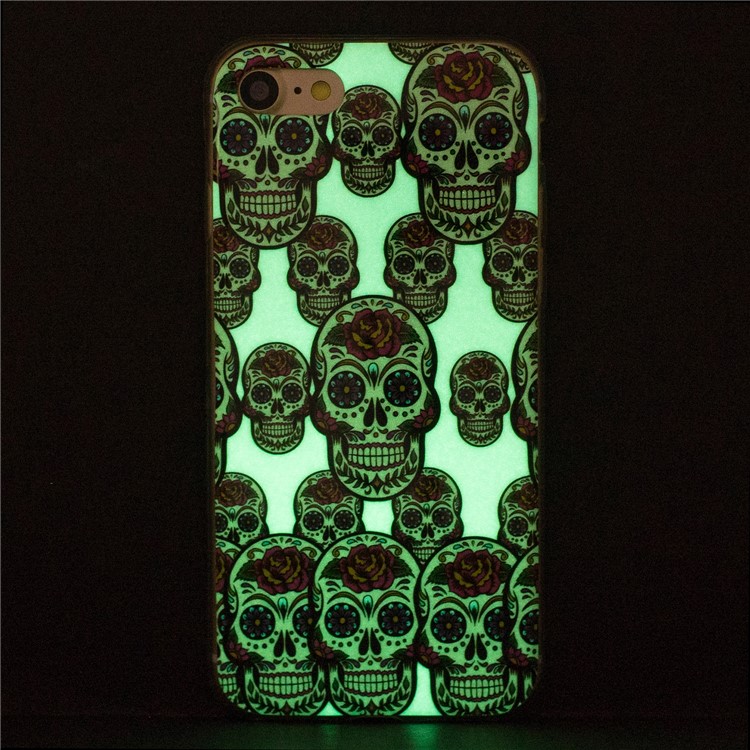 Luminous Glow Pattern Printing TPU Phone Case for iPhone 8/7 - Floral Skulls-8