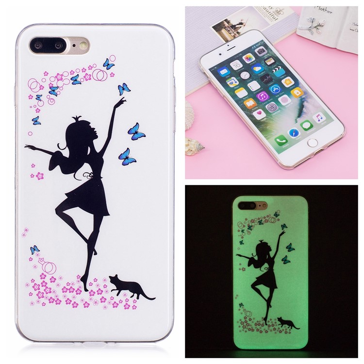 

Noctilucent IMD Patterned TPU Gel Cover for iPhone 8 Plus / 7 Plus - Girl and Butterfly