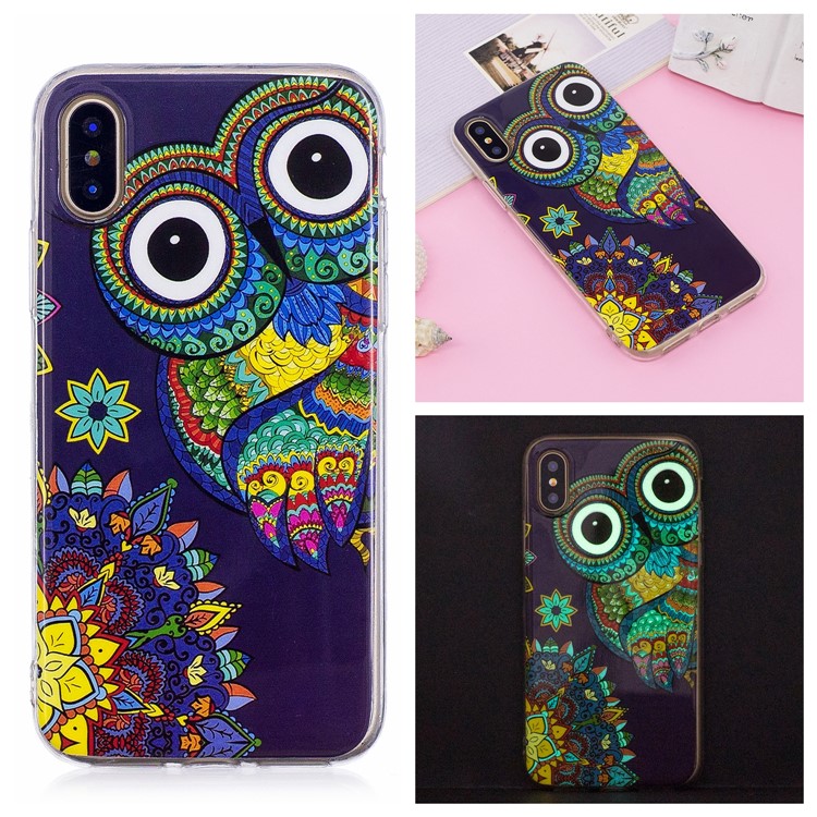 

Luminous IMD Patterned Soft TPU Back Shell for iPhone XS / X 5.8 inch - Colorful Owl