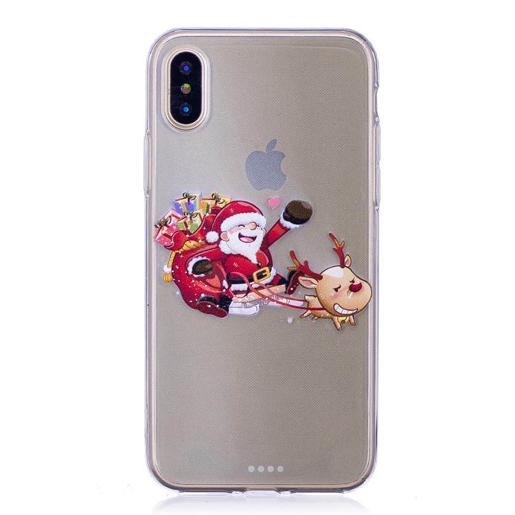 

Christmas Pattern Printing TPU Back Cover for iPhone X/XS 5.8 /XS - Cartoon Santa and Reindeer