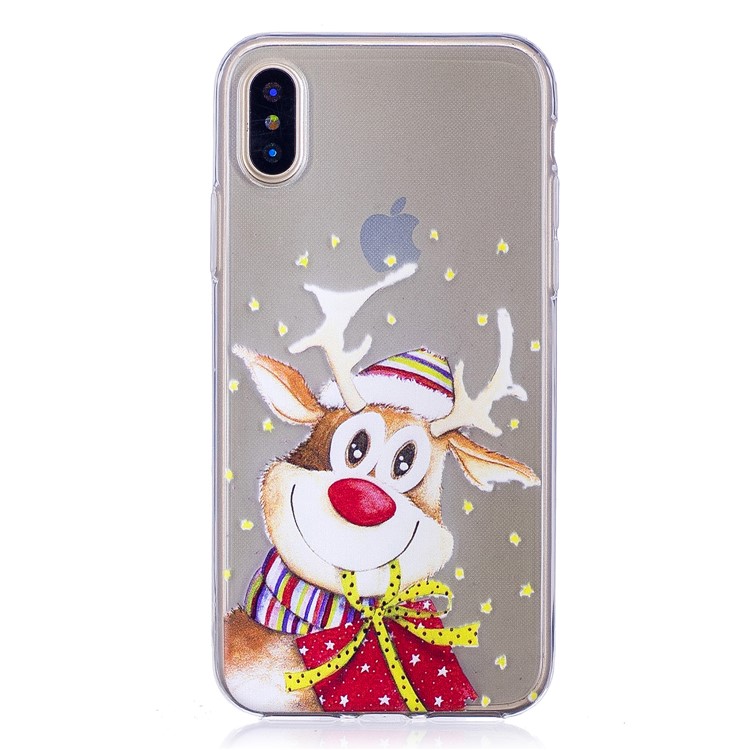 

Christmas Pattern Printing TPU Jelly Cover Shell for iPhone X /XS - Adorable Reindeer, iPhone X