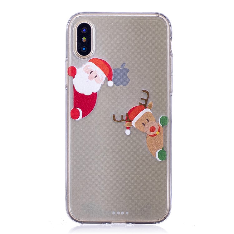 

Christmas Pattern Printing TPU Jelly Mobile Casing for iPhone X /XS - Santa Claus and Reindeer