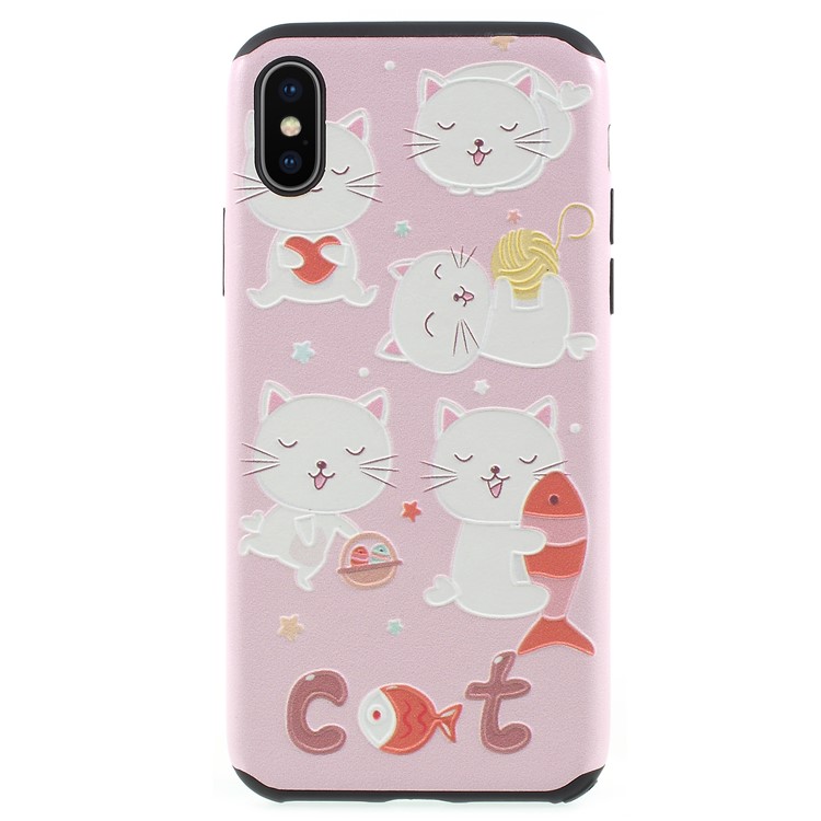 Embossing Pattern TPU Jelly Cover for iPhone X(Ten) 5.8 inch - Cute Kitties-1