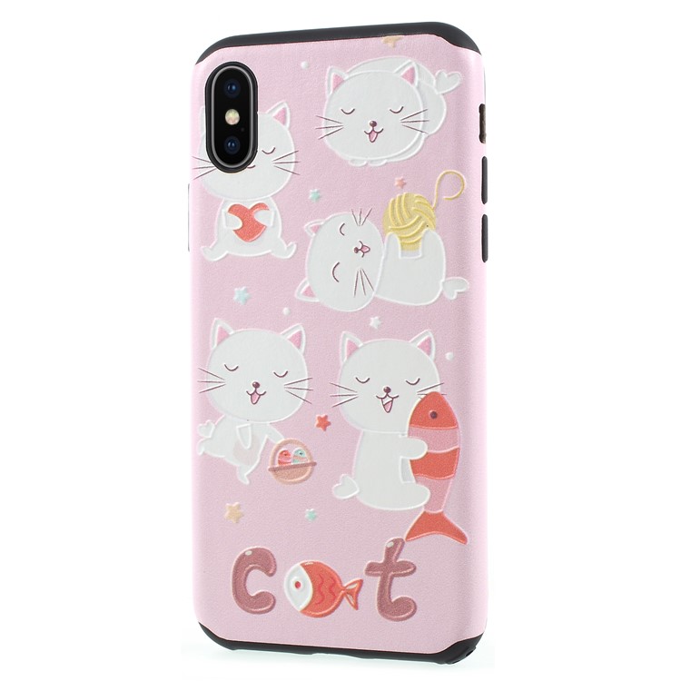 Embossing Pattern TPU Jelly Cover for iPhone X(Ten) 5.8 inch - Cute Kitties-2