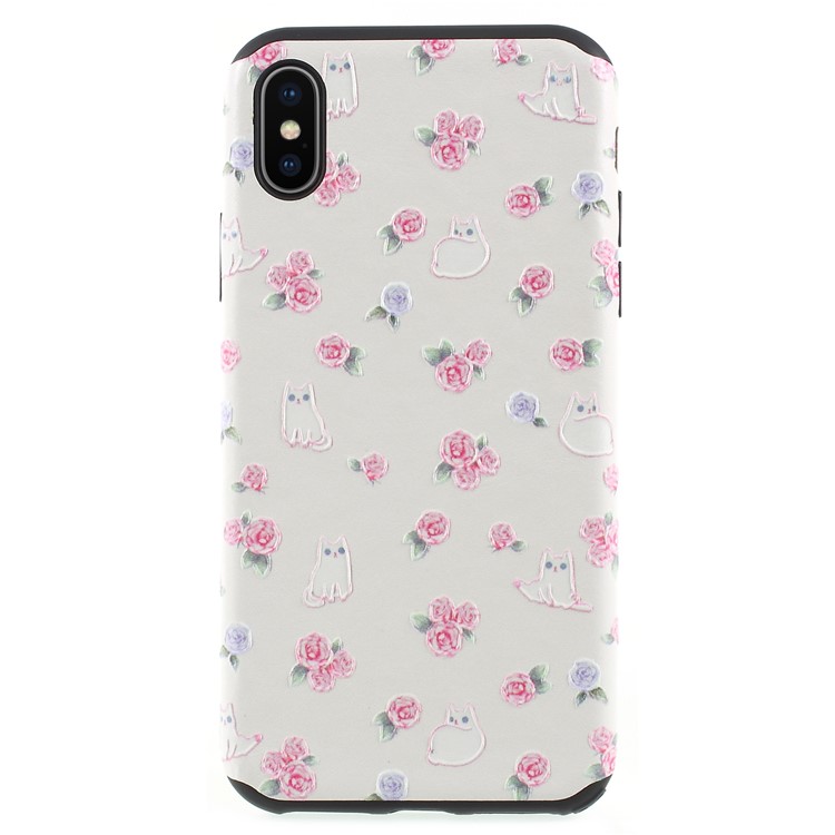 For iPhone X/10 5.8 inch Embossed Pattern TPU Cell Phone Cover Case - Flowers and Cats-1