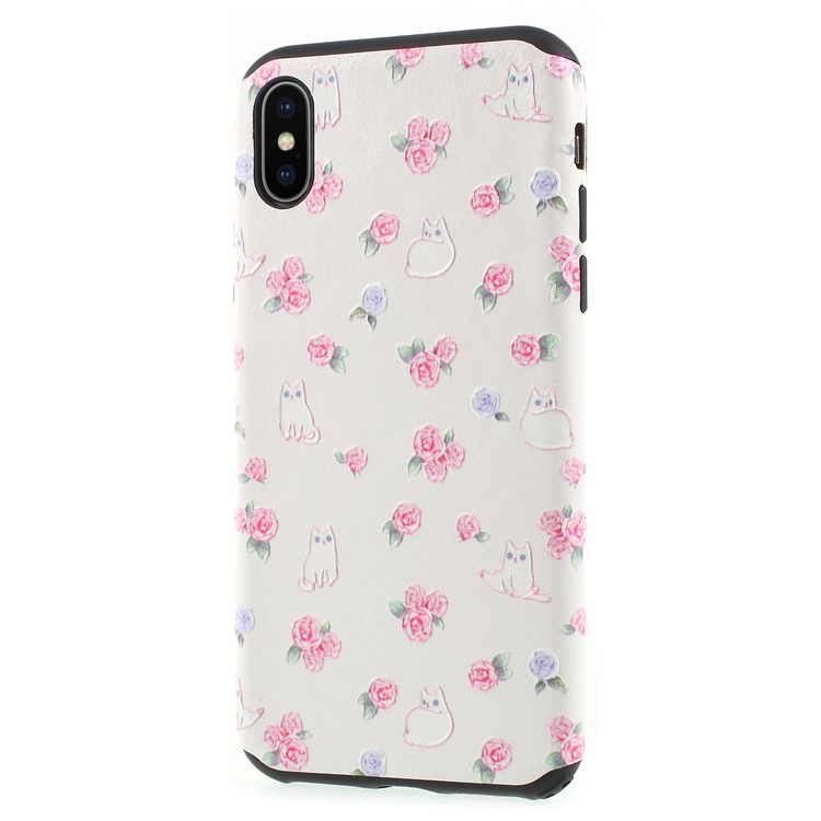 For iPhone X/10 5.8 inch Embossed Pattern TPU Cell Phone Cover Case - Flowers and Cats-2