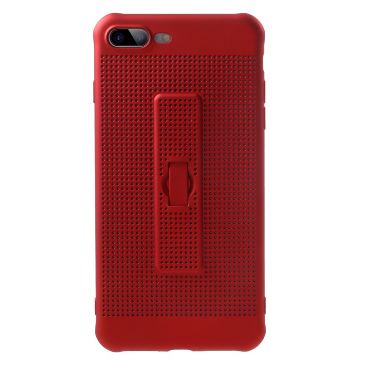 Rubberized Flexible TPU Grid Pattern Phone Case Accessory with Invisible Kickstand for iPhone 8 Plus / 7 Plus - Red-3