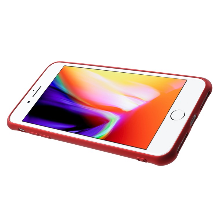 Rubberized Flexible TPU Grid Pattern Phone Case Accessory with Invisible Kickstand for iPhone 8 Plus / 7 Plus - Red-4