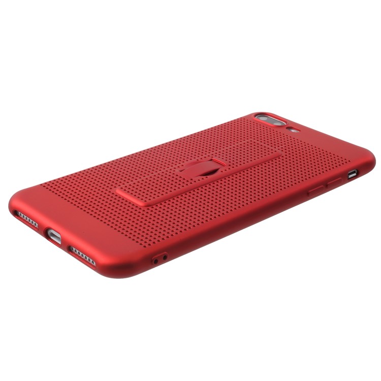 Rubberized Flexible TPU Grid Pattern Phone Case Accessory with Invisible Kickstand for iPhone 8 Plus / 7 Plus - Red-6