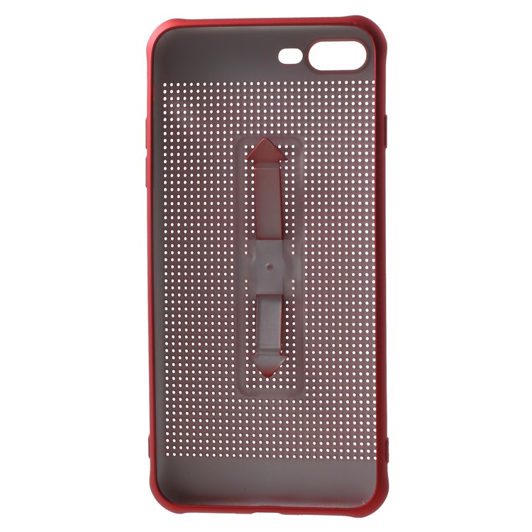 Rubberized Flexible TPU Grid Pattern Phone Case Accessory with Invisible Kickstand for iPhone 8 Plus / 7 Plus - Red-7