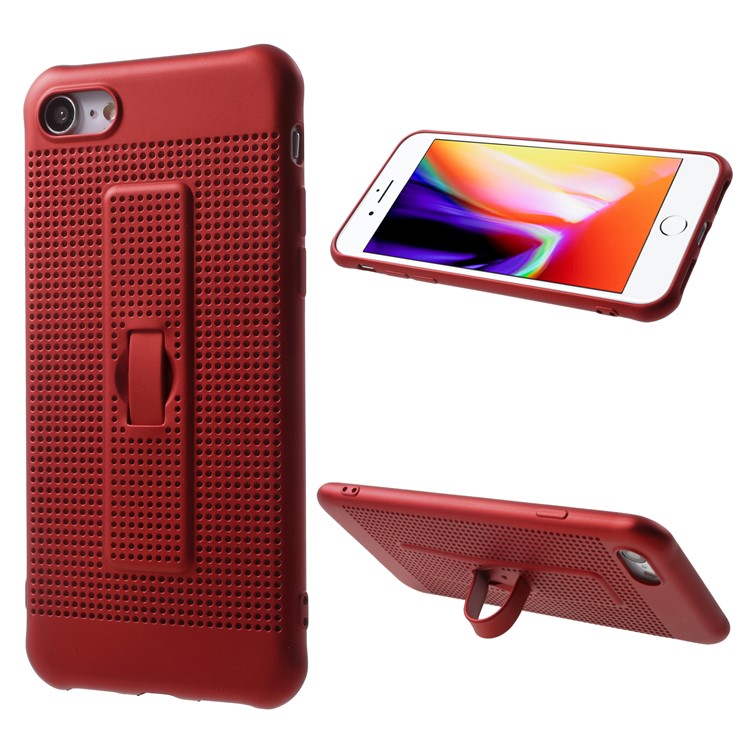 Hollow Mesh TPU Gel Hidden Stand Phone Cover for iPhone 8 4.7-inch - Red-1