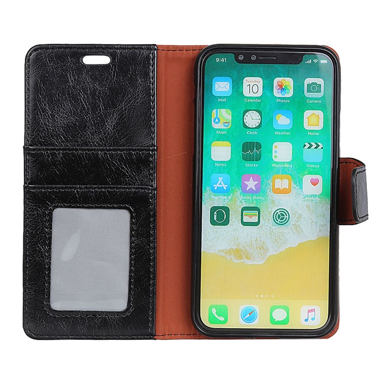 Textured Split Leather Wallet Case for iPhone X - Black-5