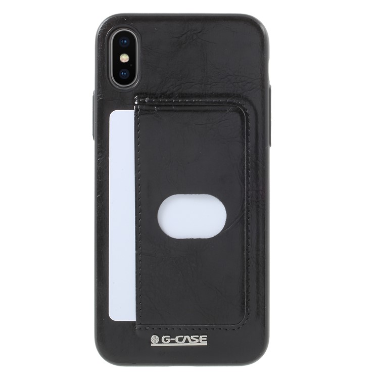 G-CASE Majesty Series Leather Coated PC TPU Hybrid Case with Card Slot for iPhone X/10 - Black-2