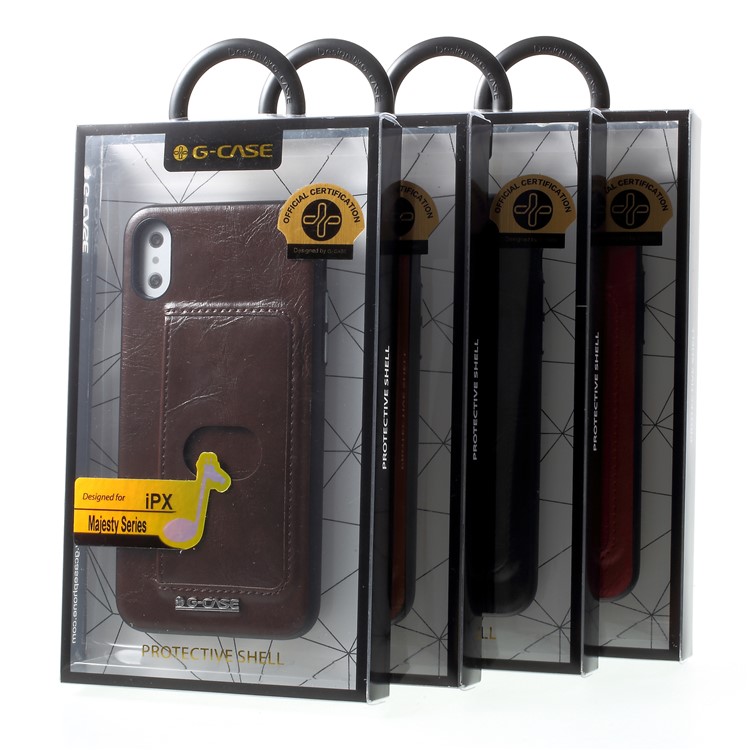 G-CASE Majesty Series Leather Coated PC TPU Hybrid Case with Card Slot for iPhone X/10 - Black-7
