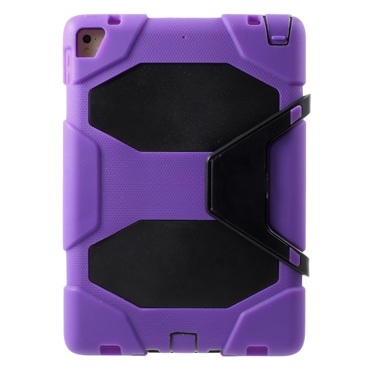 Military Duty PC Silicone Kickstand Hybrid Case for iPad 9.7-inch (2017) - Purple-1