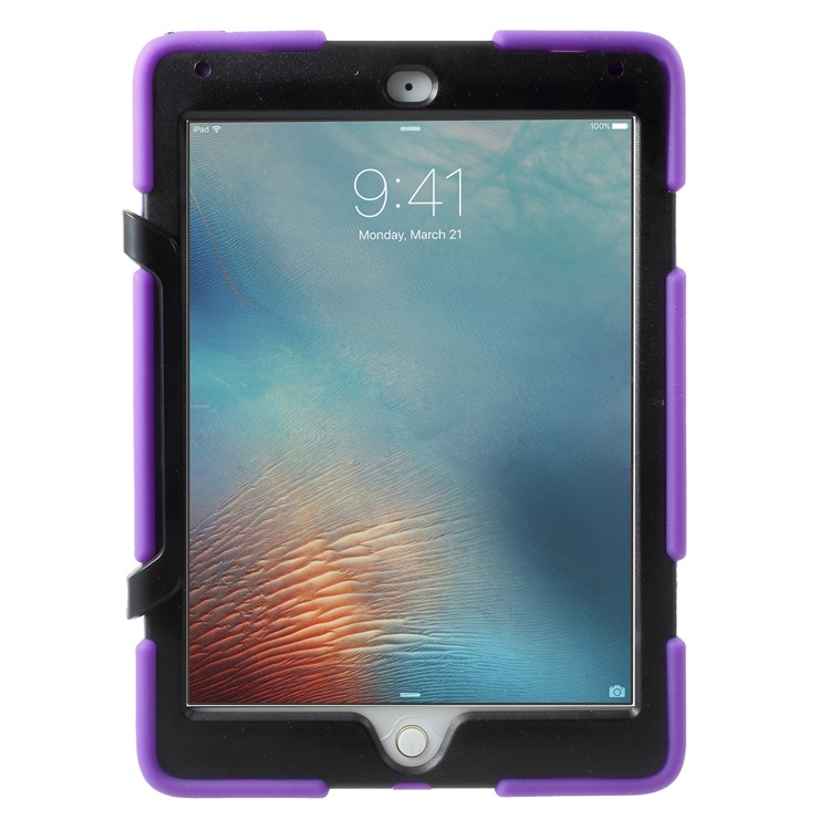 Military Duty PC Silicone Kickstand Hybrid Case for iPad 9.7-inch (2017) - Purple-2