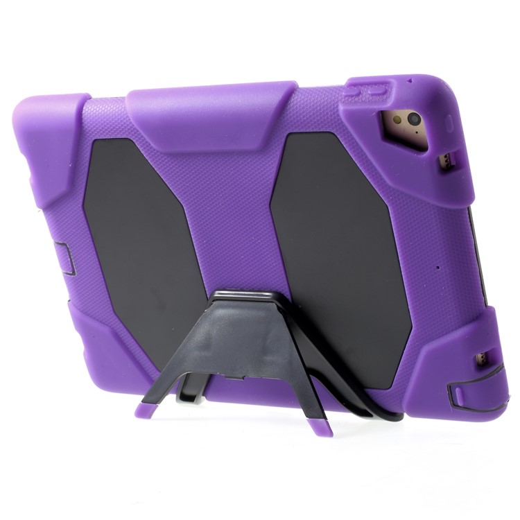 Military Duty PC Silicone Kickstand Hybrid Case for iPad 9.7-inch (2017) - Purple-4