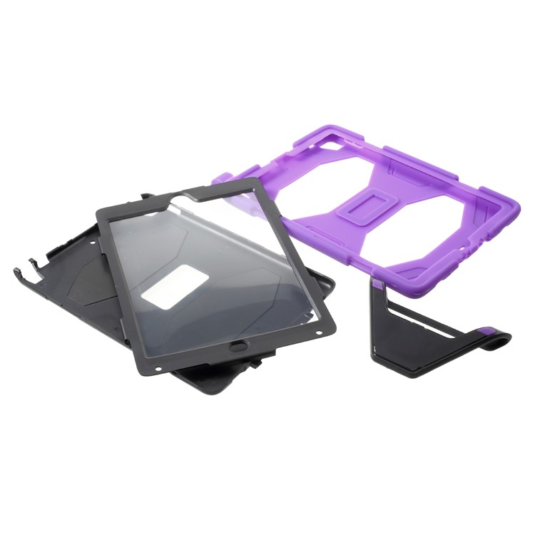 Military Duty PC Silicone Kickstand Hybrid Case for iPad 9.7-inch (2017) - Purple-9