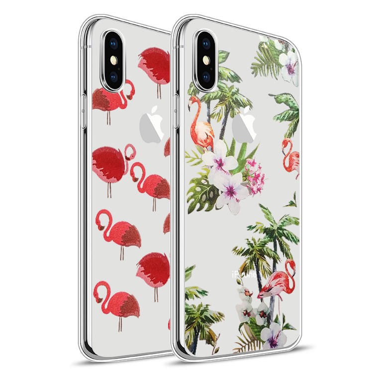 Pattern Printing TPU Cover Case for iPhone X - Tree and Flamingo-4