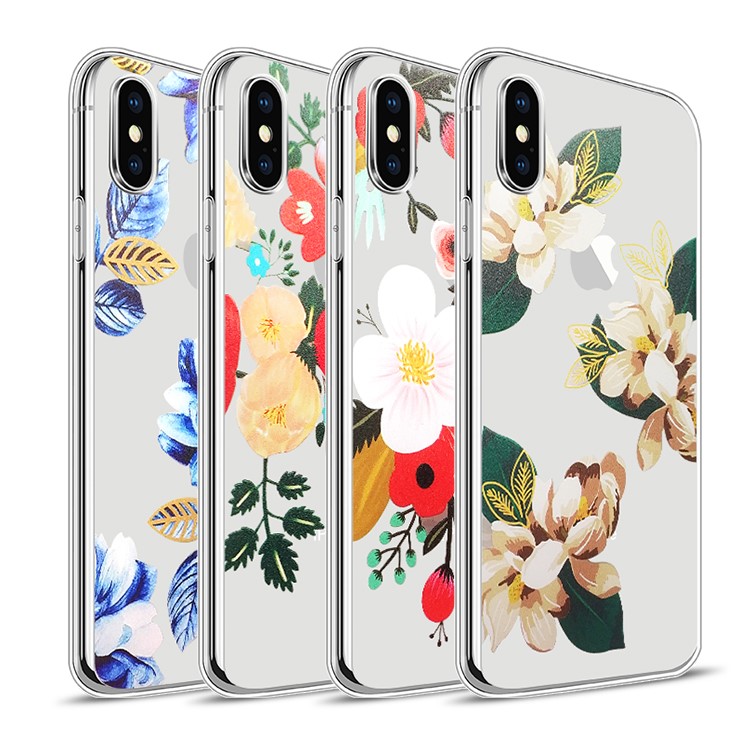 Pattern Printing Soft TPU Case for iPhone X - Blue Flowers-4