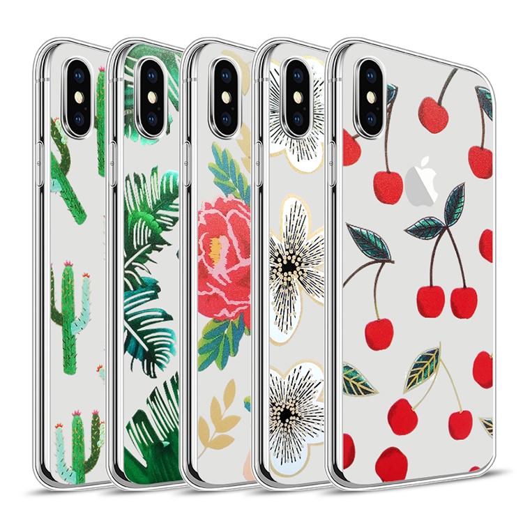 Pattern Printing TPU Soft Case for iPhone X - Cactus Pattern-4
