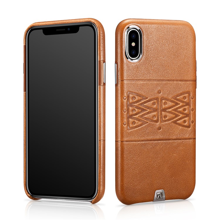 ICARER Embossed Totem Pattern Genuine Leather Coated PC Hard Case for iPhone X/10 - Mural-1