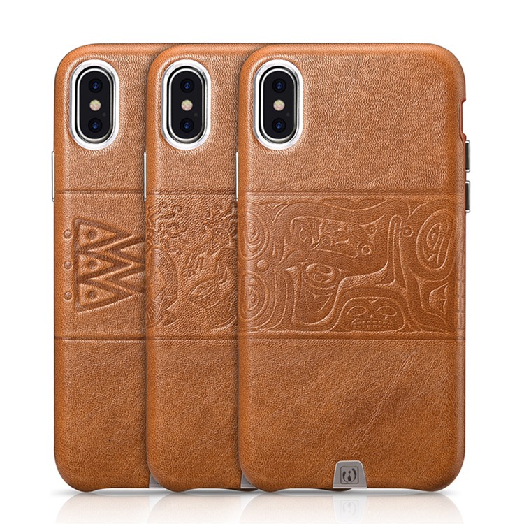 ICARER Embossed Totem Pattern Genuine Leather Coated PC Hard Case for iPhone X/10 - Mural-14