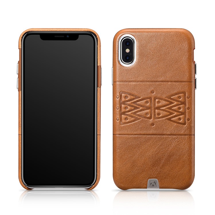 ICARER Embossed Totem Pattern Genuine Leather Coated PC Hard Case for iPhone X/10 - Mural-2