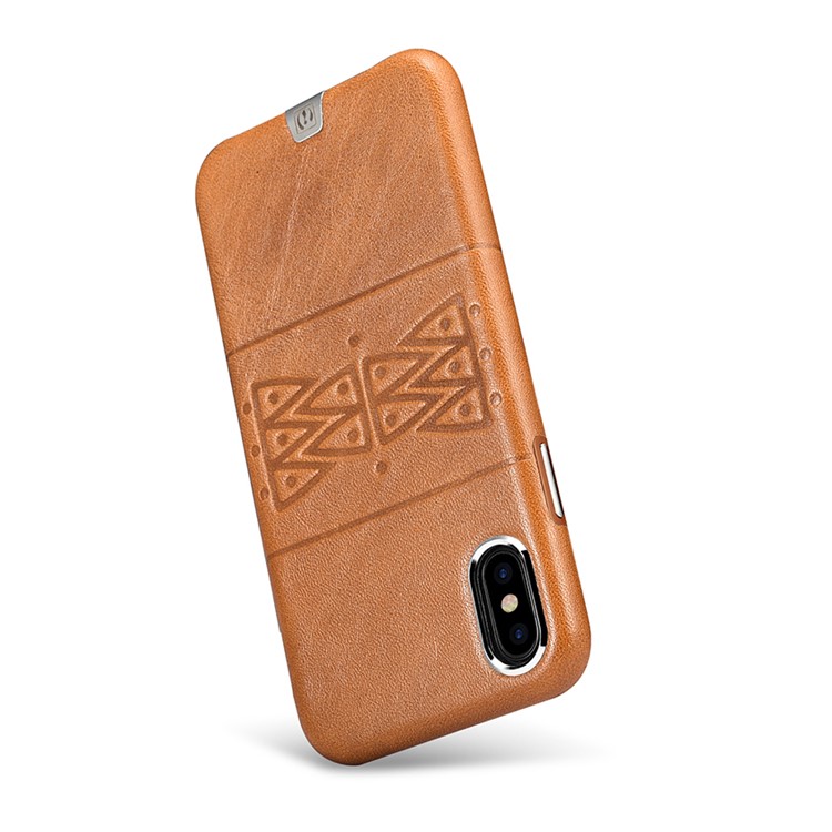 ICARER Embossed Totem Pattern Genuine Leather Coated PC Hard Case for iPhone X/10 - Mural-3